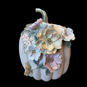 Martha Stewart Floral Embellished Pumpkin 10in Pastel Pink Resin Fall Decor NEW